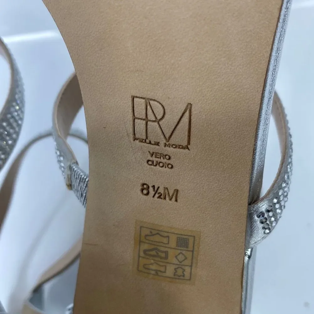 Pelle Moda Dalia 2 Silver Ankle Strap Embellished Bling occasion  Heels  8.5‎